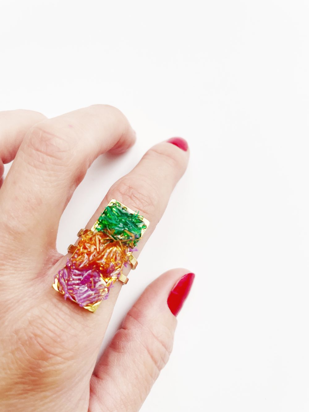 Anillo Rectangular Tricolor Malla Glastic